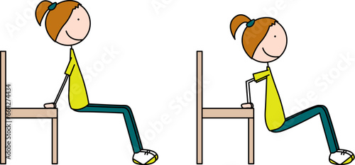 Happy kid exercises - chair arm dips