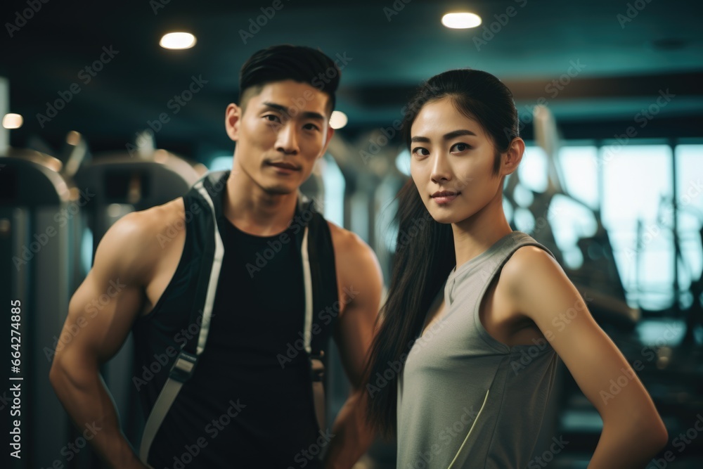 Fitness Models Posing in the Gym. Fictional characters created by Generated AI.