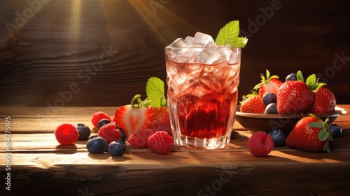 Berries fruit and ice on a ...