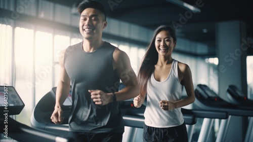 In the Gym, Two People Are Enjoying a Workout. Fictional characters created by Generated AI.