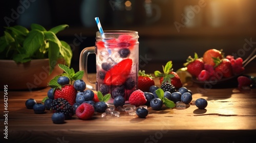 Berries fruit and ice on a ...