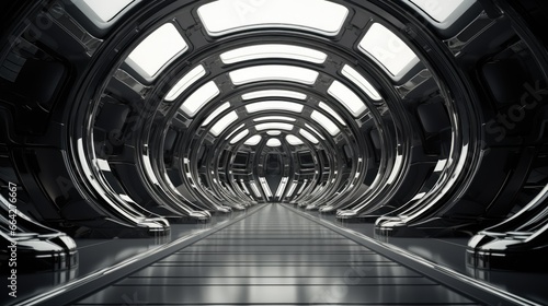 Black and white metal structure resembling spaceship interior