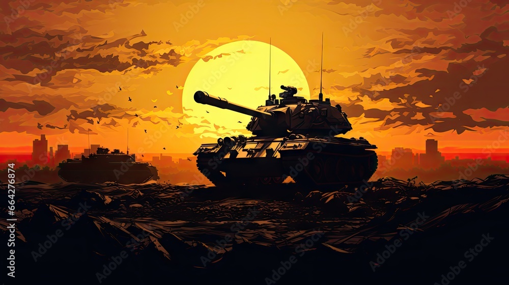 Battlefield featuring tank silhouette