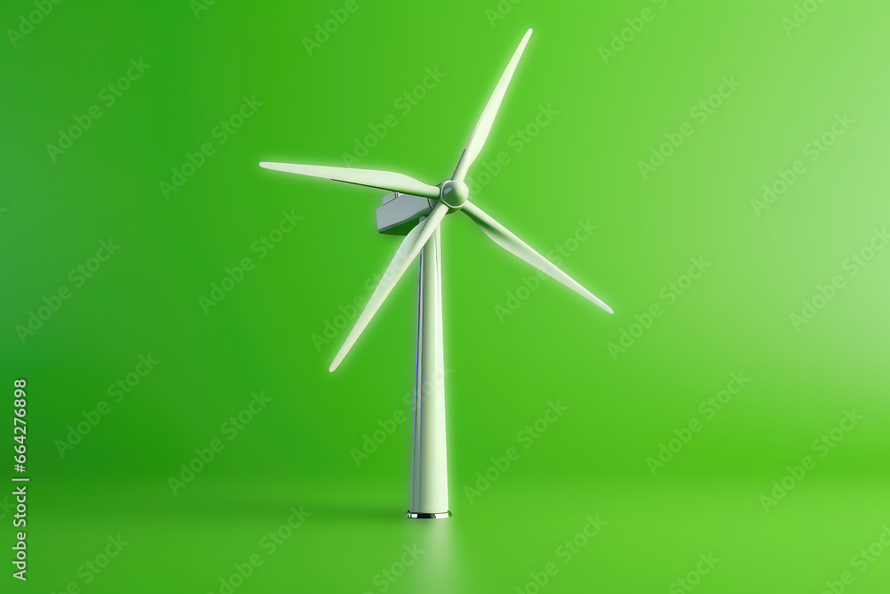 Light Bulb With Wind Generator Against Green Background, Representing Renewable Energy Concept