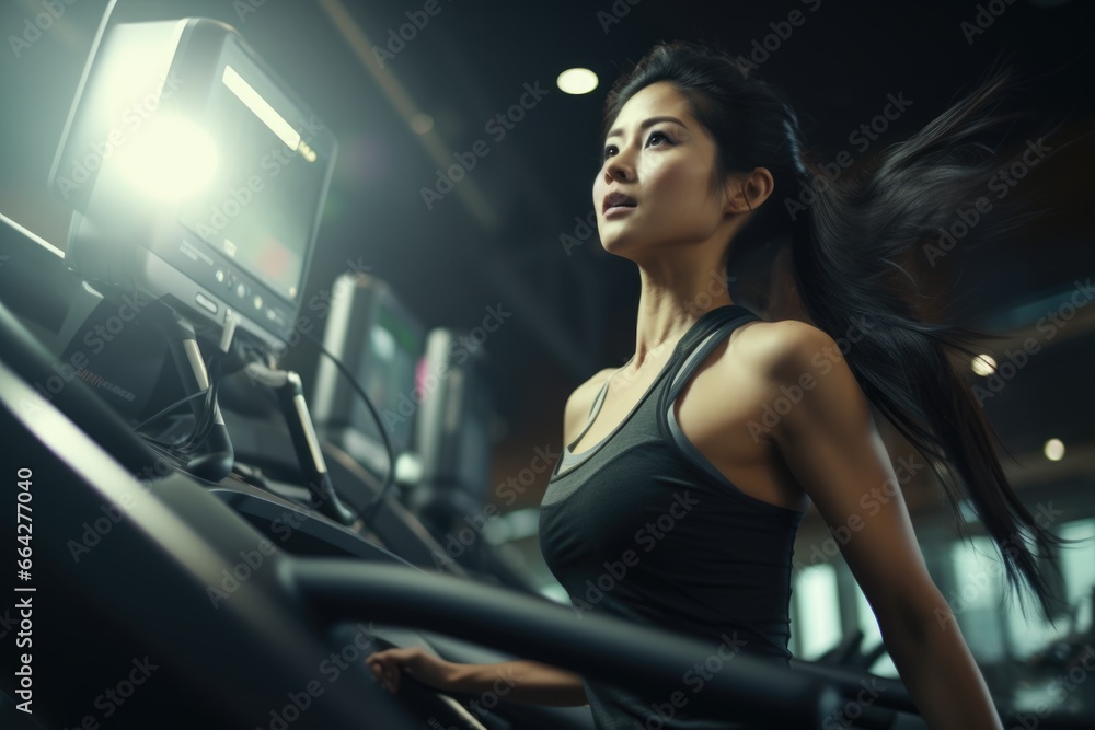 Female Fitness Enthusiast on Treadmill. Fictional characters created by Generated AI. Female Fitness Enthusiast on Treadmill. Fictional characters created by Generated AI.