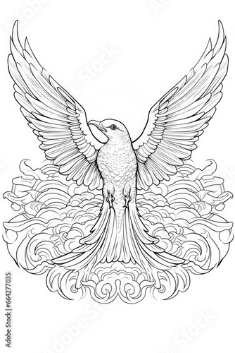 coloring page of a seagull bird in a line art hand drawn style for kids and teens