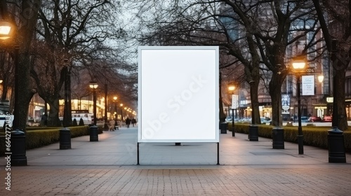 Blank sandwich board mockup displayed outdoors near a roundabout Mobile easel board with space for text photo