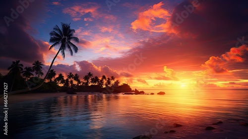 Breathtaking tropical beach with palm trees serene seascape and sky