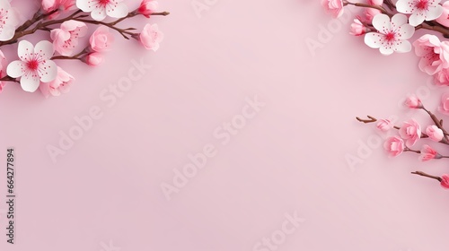 Banner with flowers on a light pink background with space to write  © Nim
