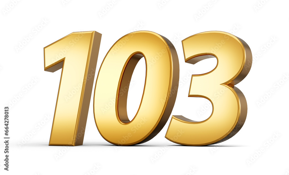 3d number 103 one hundred three Gold text isolated on white background 3d illustration 3d number 103 one hundred three Gold text isolated on white background 3d illustration