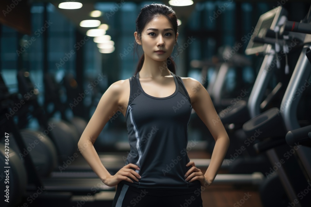 Fitness Model in the Gym. Fictional characters created by Generated AI.
