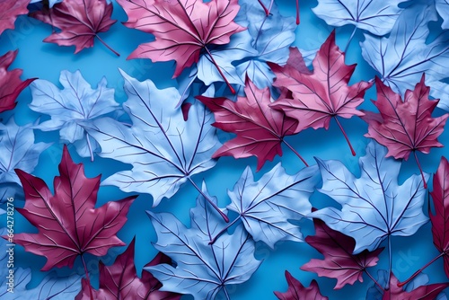 abstract background with leaves of a plant in blue and red colors