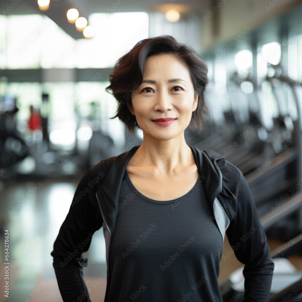Beautiful woman at gym posing with a smile for camera. Fictional characters created by Generated AI. Beautiful woman at gym posing with a smile for camera. Fictional characters created by Generated AI.