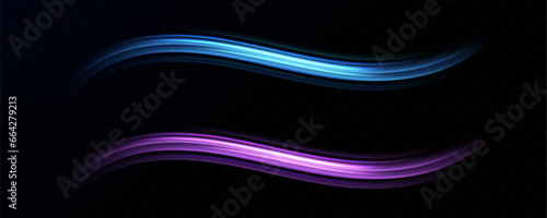 Neon speed lines. Dynamic light motion traces. Light trace wave, trace line.	