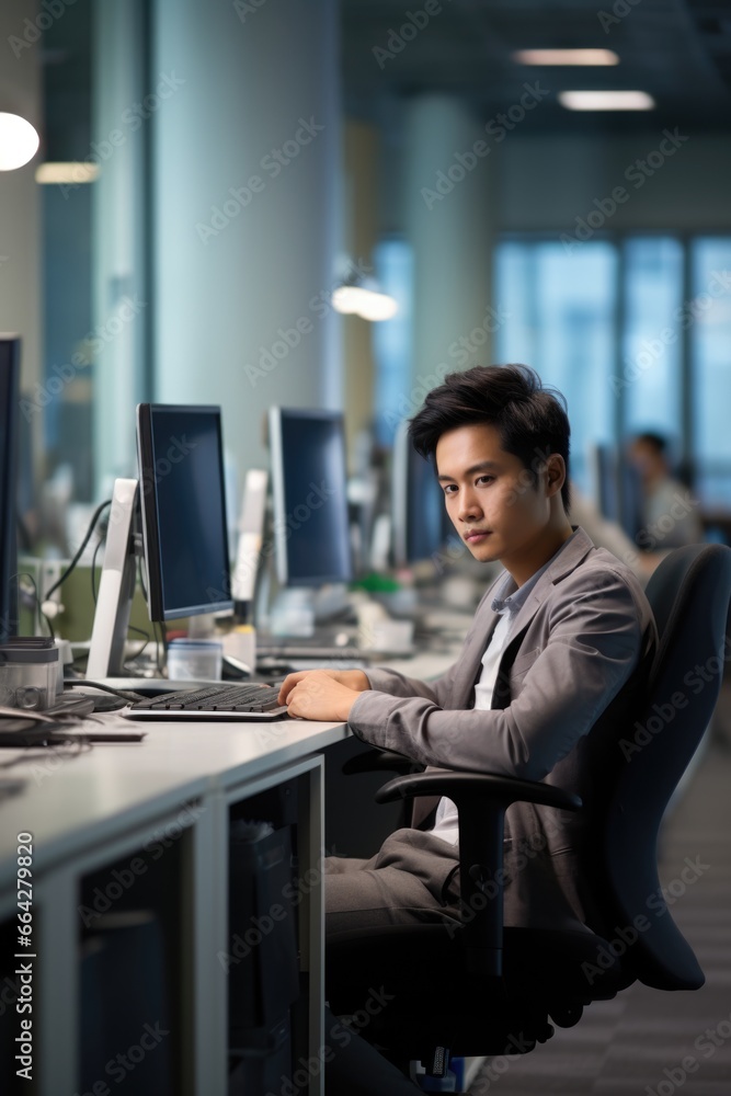 A Young Businessman Working on His Computer. Fictional characters created by Generated AI. A Young Businessman Working on His Computer. Fictional characters created by Generated AI.