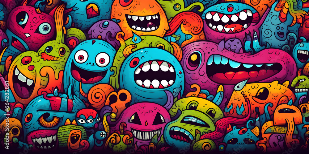 Colorful doodle monster art background