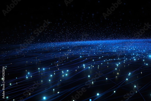 Futuristic technology background with glowing lines and dots. 3d rendering, Glowing blue lines and abstract data system on Black background representing complex data flow, AI Generate