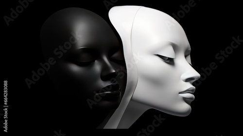 Elegant black and white mannequin faces with artistic details