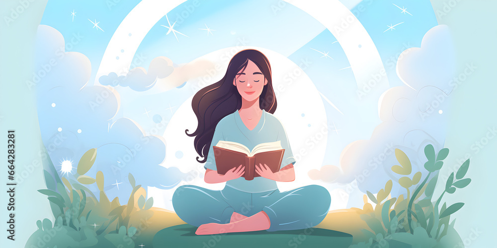 Woman reading a book illustration background