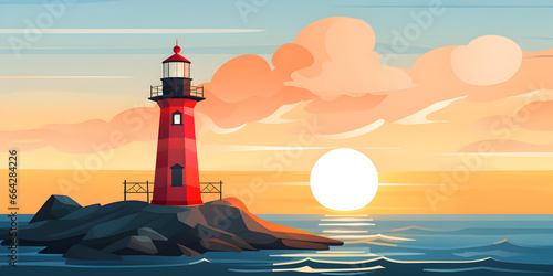 Lighthouse at sunset illustration background