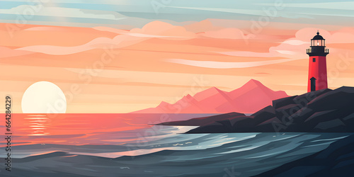 Lighthouse at sunset illustration background