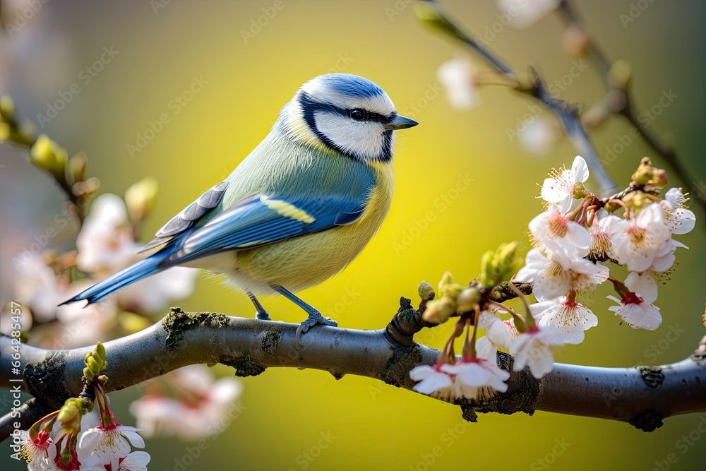 A Bluetit bird resting on the branch of a tree. A Bluetit bird resting on the branch of a tree.