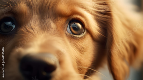 Zoom in on a close-up shot of a curious puppy's eyes, highlighting their innocence and the world of discovery they're embarking upon. © CanvasPixelDreams