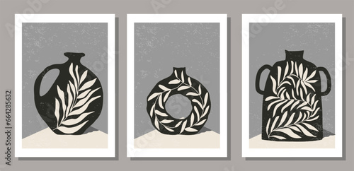 Set of abstract hand drawn vase poster, trendy modern design