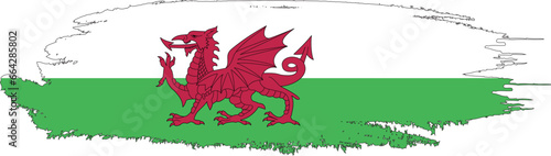 Wales flag country on brush paint stroke.