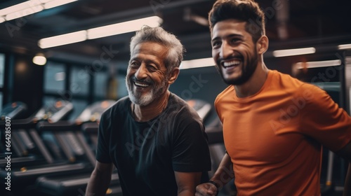 Two men in the gym - Fitness and Friendship. Fictional characters created by Generated AI.