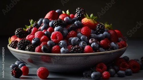 Fresh Mixed Berries in a Rustic Bowl on Dark Background