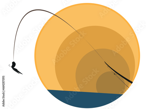 Fishing lure and fishing rod design vector flat modern isolated illustration.