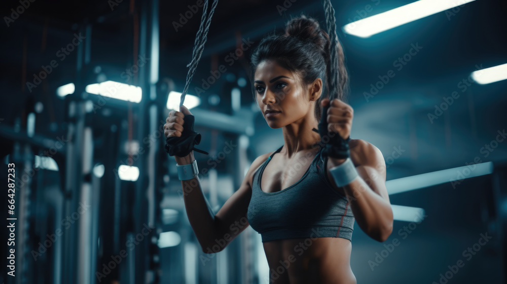 Fit and Strong - Gym-goer Working out in the Gym. Fictional characters created by Generated AI. Fit and Strong - Gym-goer Working out in the Gym. Fictional characters created by Generated AI.