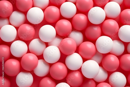 Abstract background of red and white candy balls. 3d render illustration 
