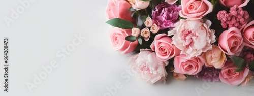 Fresh bunch of pink peonies and roses with copy space. © AbulKalam