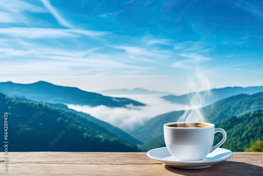 Hot coffee with smoke in the morning under blue sky. Hot coffee with smoke in the morning under blue sky.