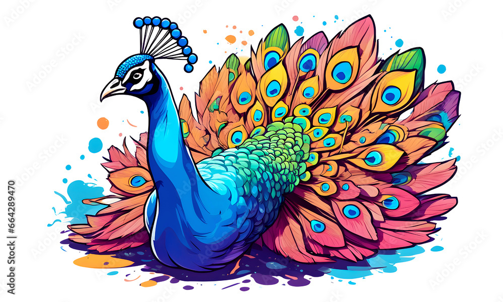 Fototapeta premium Peacock Graphic Design in Vibrant Colors (PNG 12000x7200)