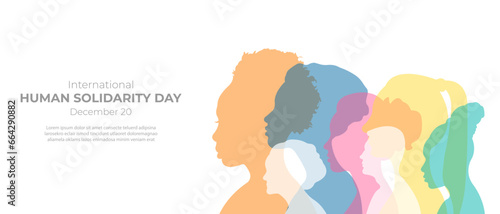 International Human Solidarity Day.Vector illustration with silhouettes of men and women standing side by side together.