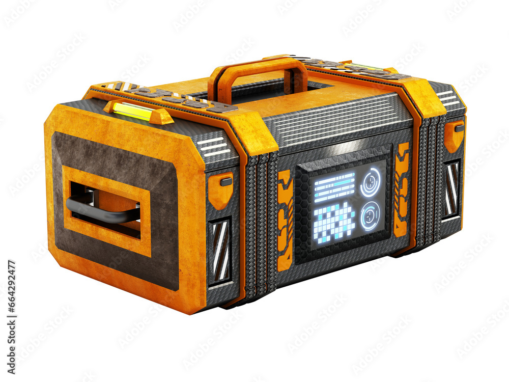 Fototapeta premium Sci-fi treasure chest isolated on transparent background. 3D illustration