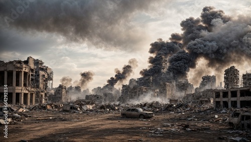 Building debris and devastation from war, fire, loss.