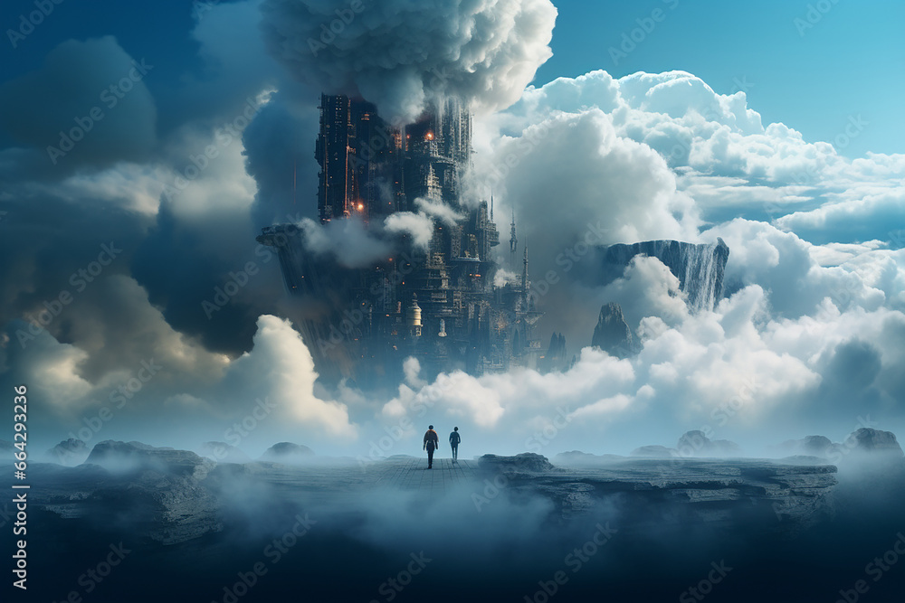 Naklejka premium Stadt in den Wolken