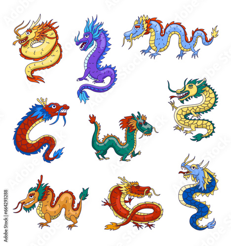 Fototapeta Naklejka Na Ścianę i Meble -  Traditional Japanese dragon. Asian and Eastern mythological creature. Hand drawn style. Vector drawing. Collection of design elements.