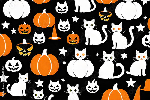 halloween seamless pattern/generative AI/cats/pumpkins/halloween deccorations for children