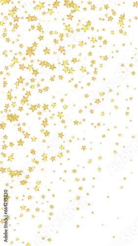 Magic stars vector overlay. Gold stars scattered around randomly, falling down, floating. Chaotic dreamy childish overlay template. Vector magic overlay on white background.