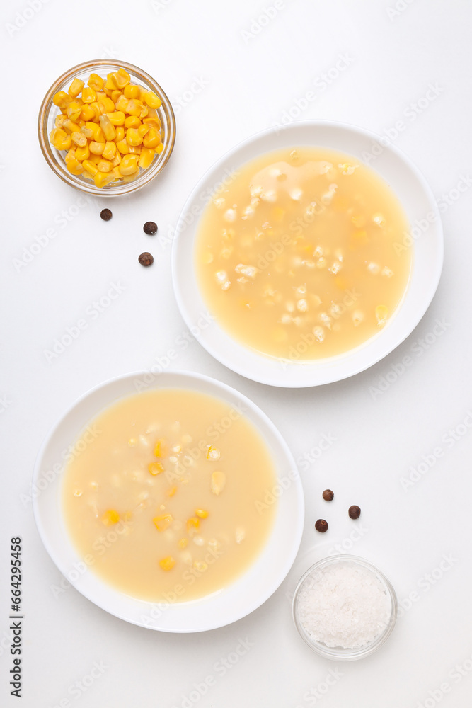 Corn soup, concept of tasty lunch food Corn soup, concept of tasty lunch food