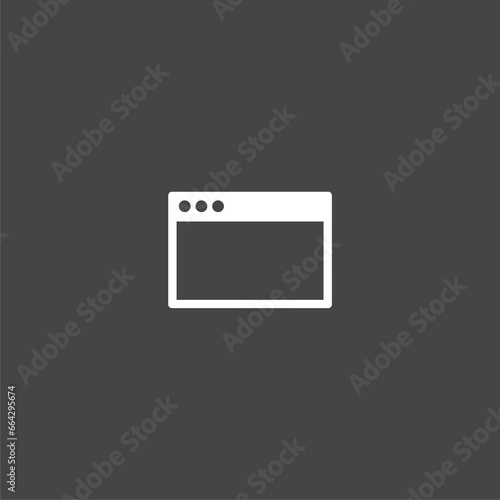 Browser Window icon. Internet page symbol isolated on black background 