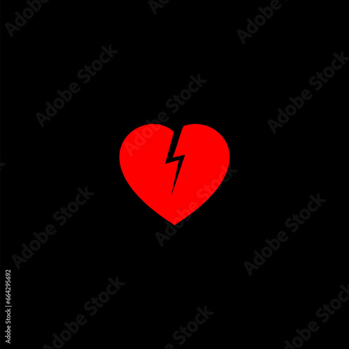 Broken heart icon isolated on black