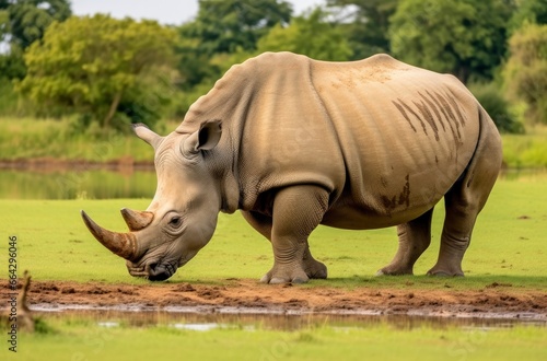 White Rhino grazing.