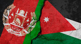 Afghanistan and Jordan flags, concrete wall texture with cracks, grunge background, military conflict concept