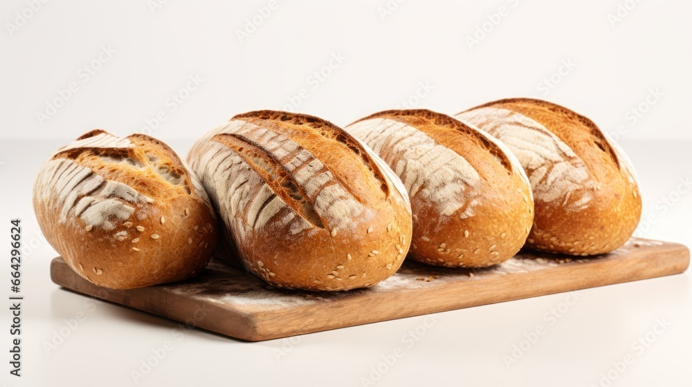 Perfect slices of fresh bread are showcased against a pure white background